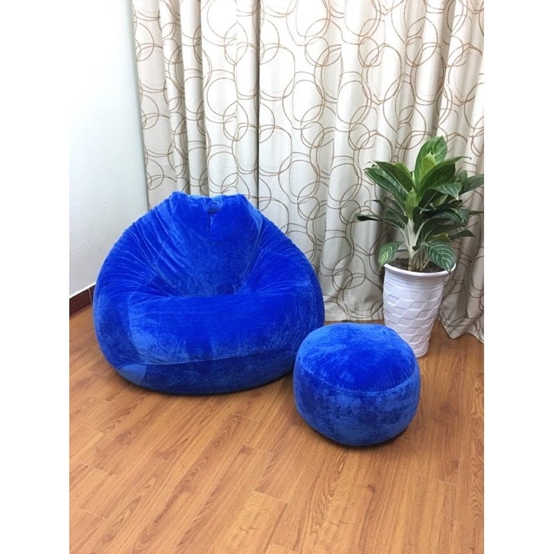 Trọn bộ Gối lười hạt xốp hình giọt nước màu xanh lam (Chất liệu Vải Nhung Lạnh Hàn Quốc) Size L (Cỡ Đại)